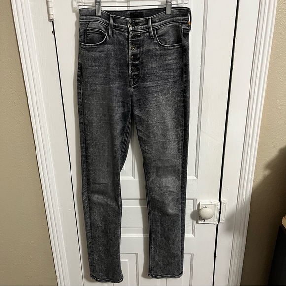 Mother The Pixie Dazzler Skimp Jeans Train Stops Black Gray Wash Size 27 K2 - Picture 2 of 9